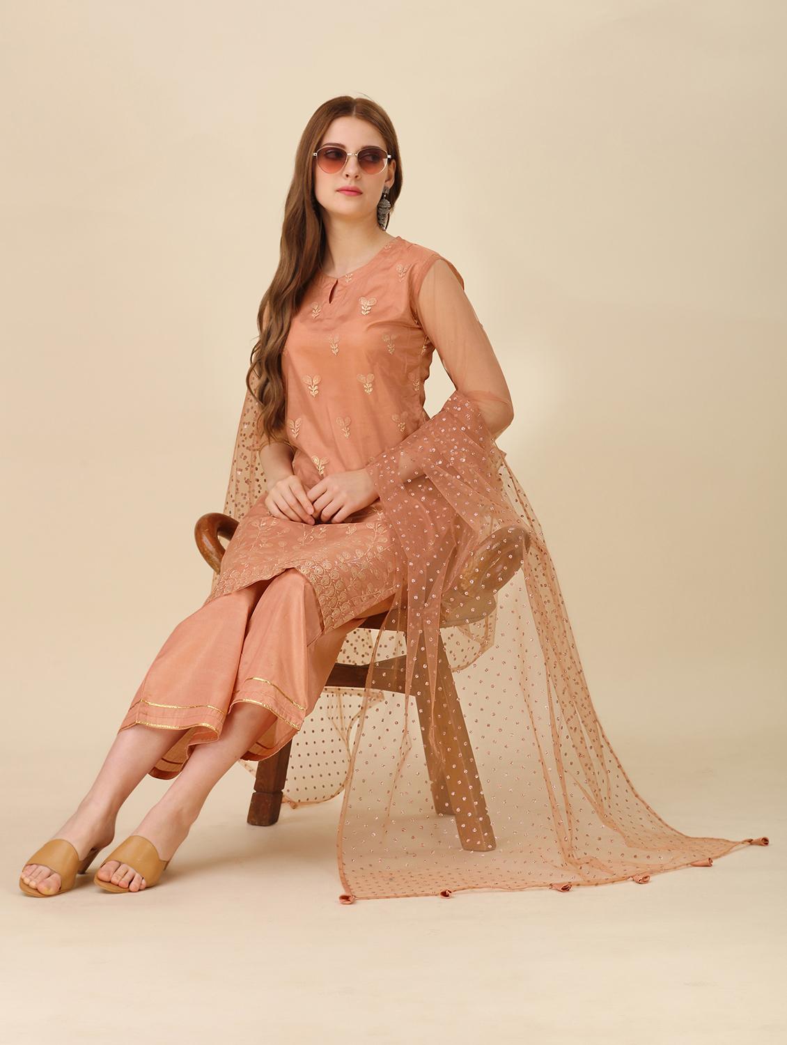 orange kurta palazzo set with dupatta - 20187212 - Standard Image - 4