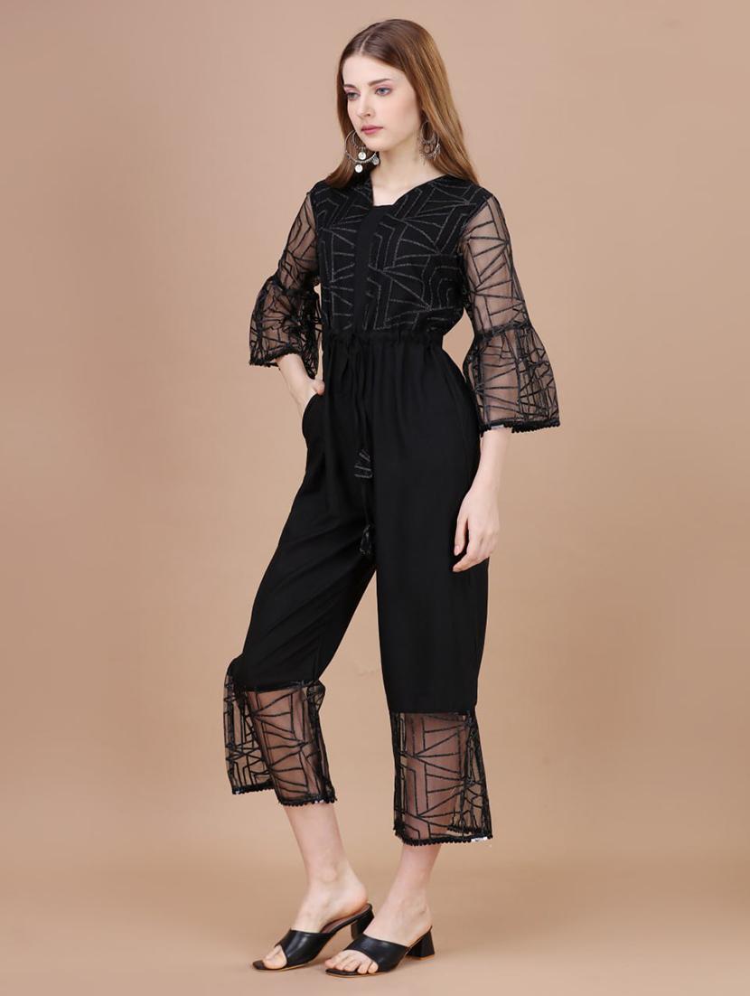 women black net full leg jumpsuit - 20187266 - Standard Image - 1