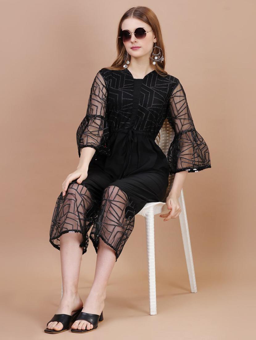 women black net full leg jumpsuit - 20187266 - Standard Image - 4