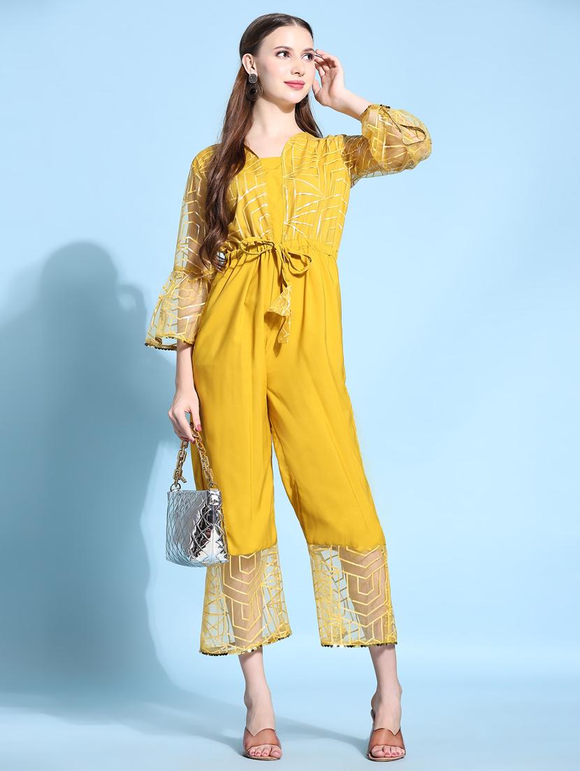 yellow net full leg jumpsuit - 20187268 - Standard Image - 4