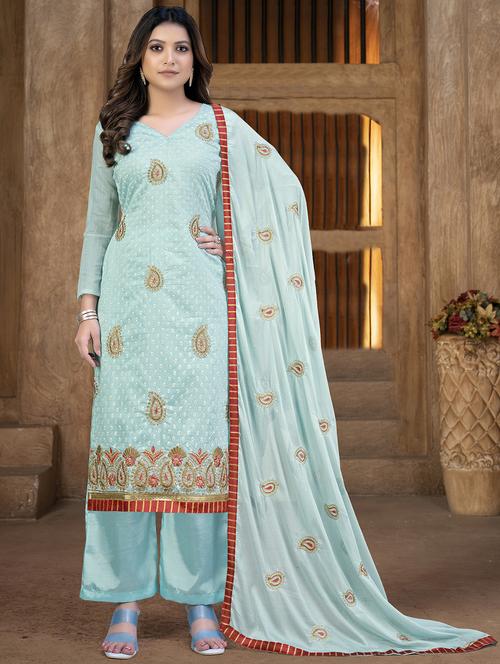 embroidered unstitched salwar suit set - 20187751 - Standard Image - 0