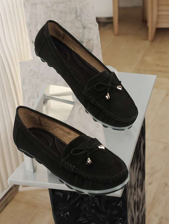 black synthetic slip on loafers - 20187952 -  Standard Image - 1