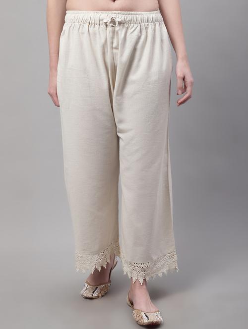 cream solid straight laced hem palazzo - 20188047 - Standard Image - 0