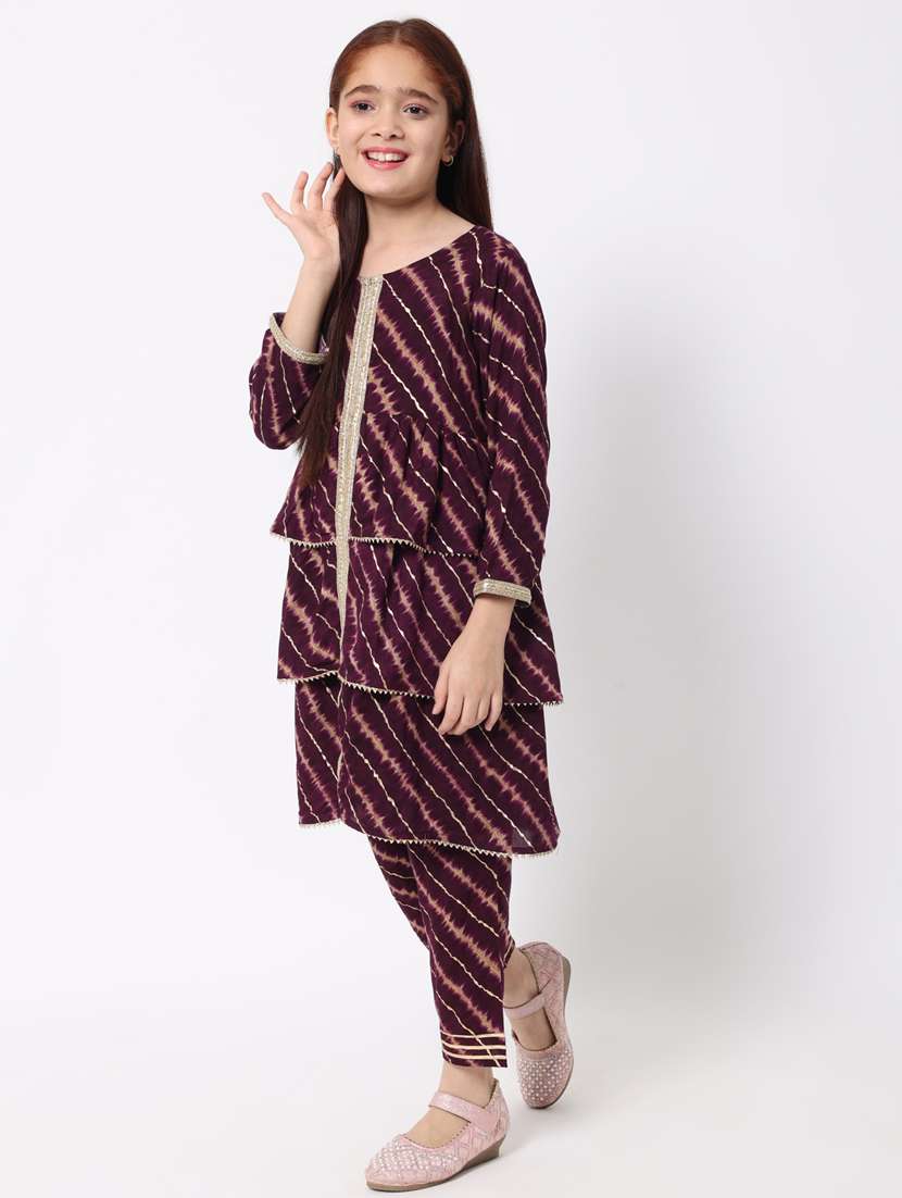 purple leheriya kurta pant set - 20188057 -  Standard Image - 1