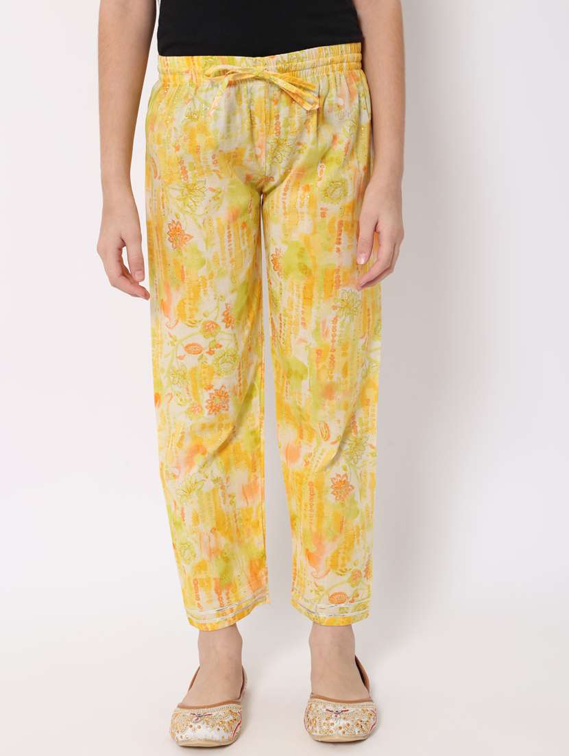 girls yellow printed kurta pant set - 20188060 -  Standard Image - 4