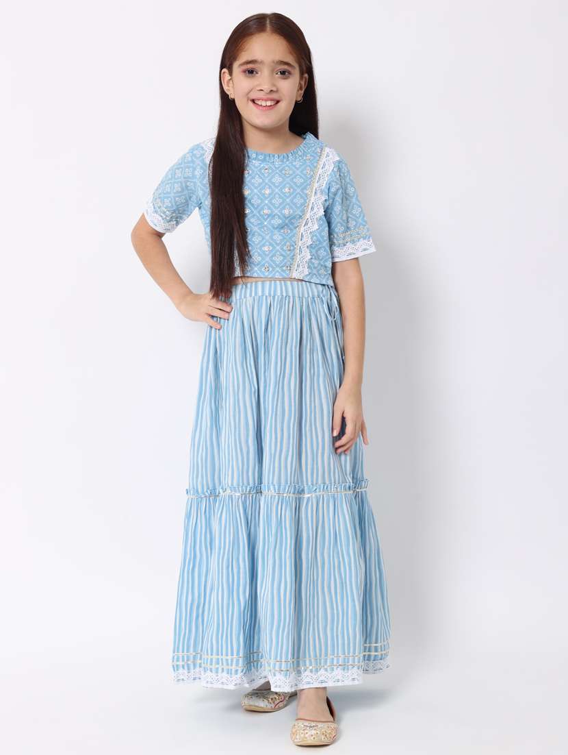 light blue printed lehenga choli