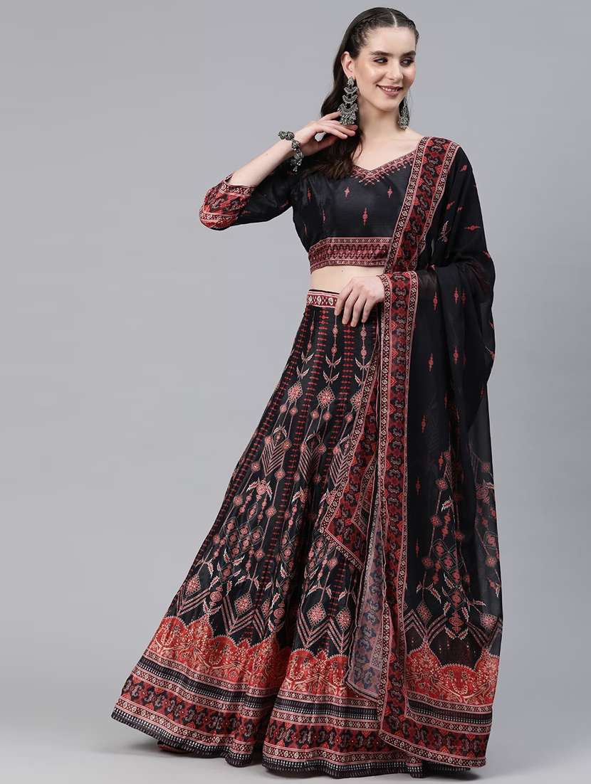 printed flared lehenga choli set with dupatta  - 20188099 -  Zoom Image - 0