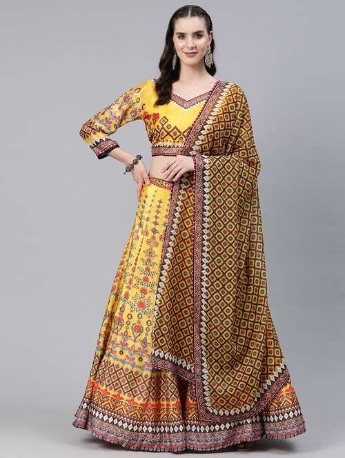 printed flared lehenga choli set with dupatta - 20188101 - Standard Image - 0
