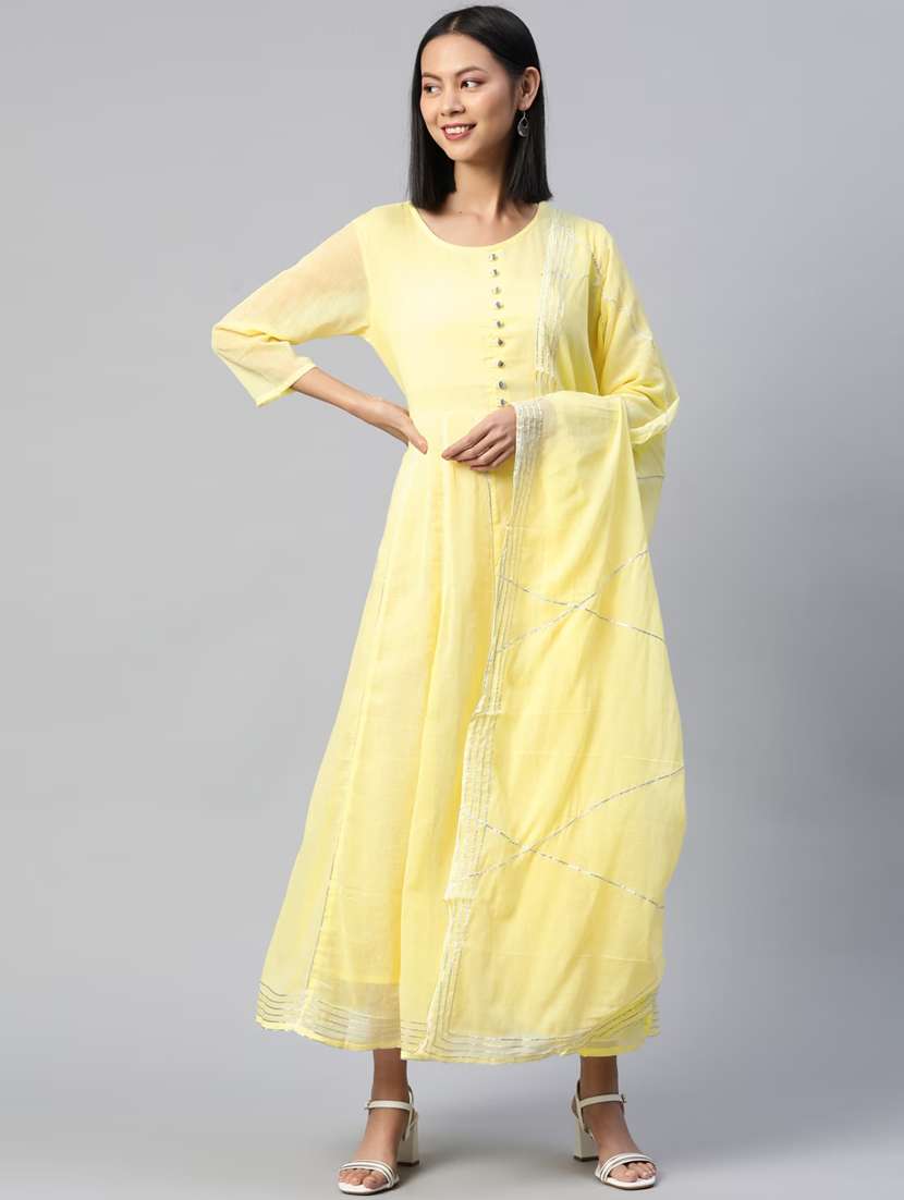 women solid kurta dupatta set - 20188122 -  Standard Image - 1