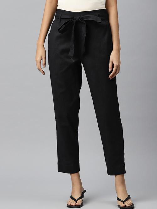 black solid flat front ankle length trouser - 20188617 - Standard Image - 0