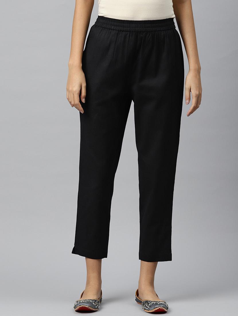black solid flat front ankle length trouser - 20188625 - Zoom Image - 0