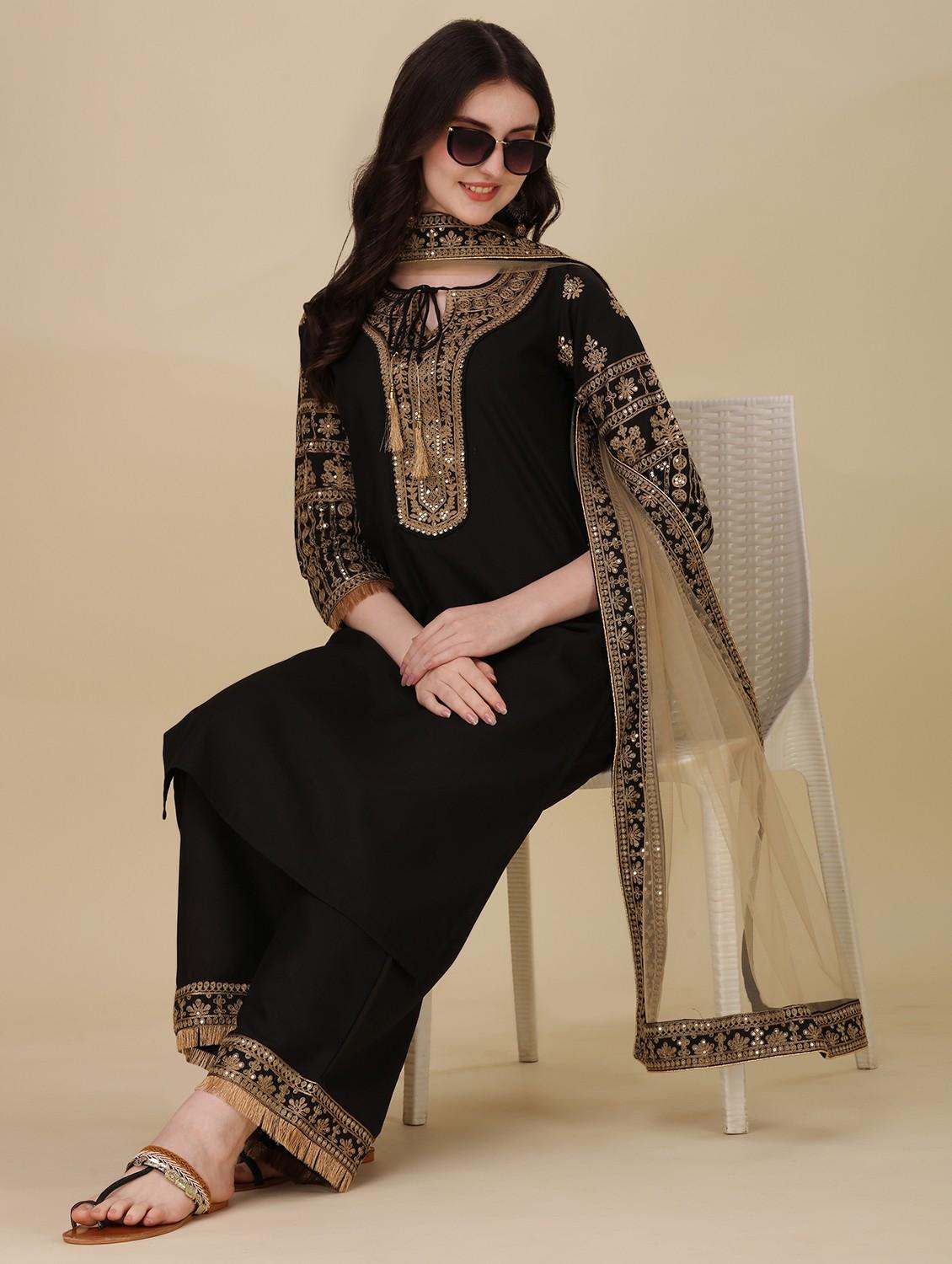 embroidered kurta palazzo set with dupatta - 20188720 - Standard Image - 1