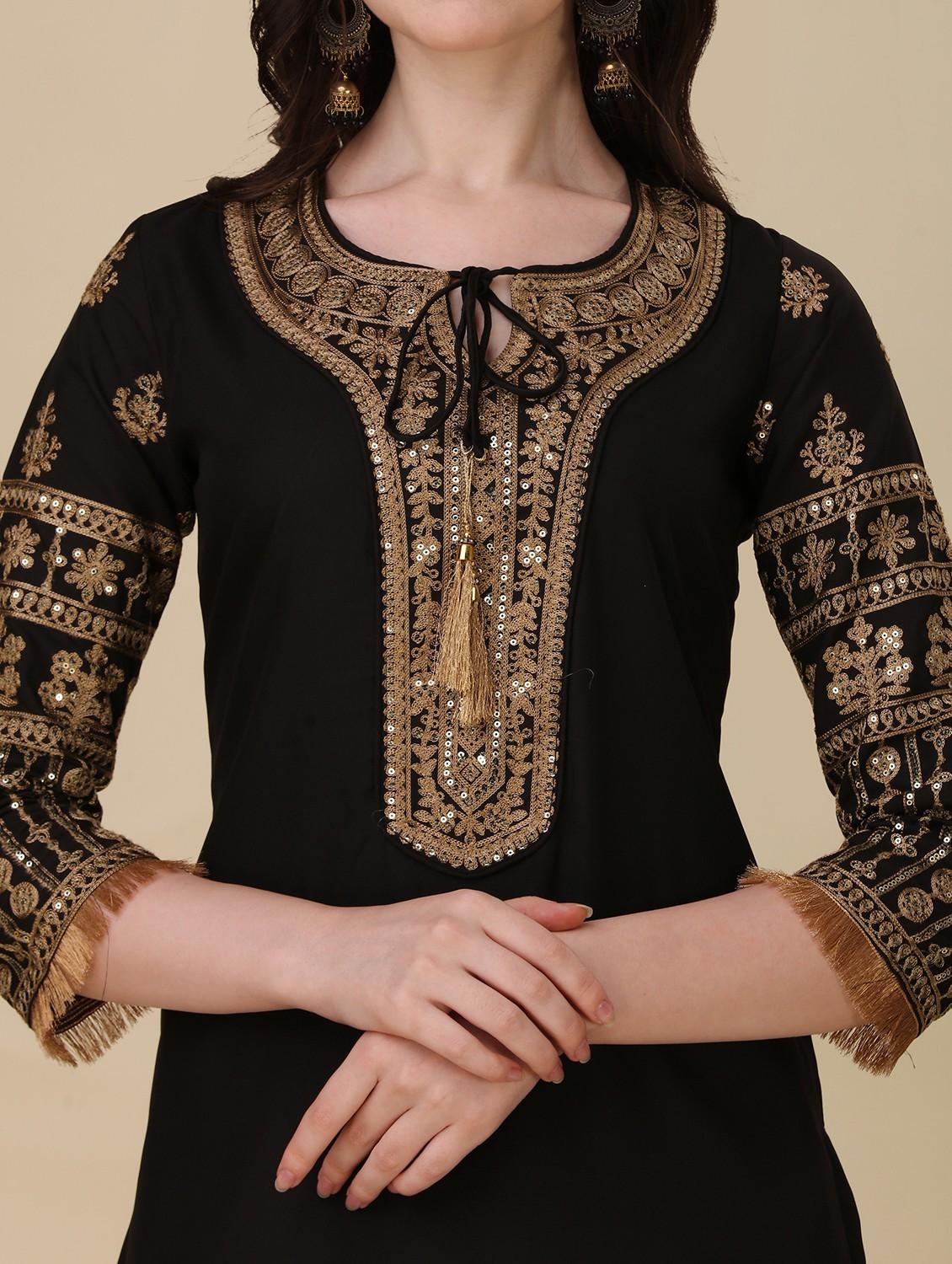 embroidered kurta palazzo set with dupatta - 20188720 - Standard Image - 4