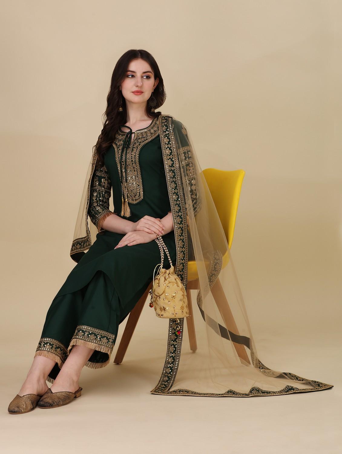 embroidered kurta palazzo set with dupatta - 20188722 - Standard Image - 1