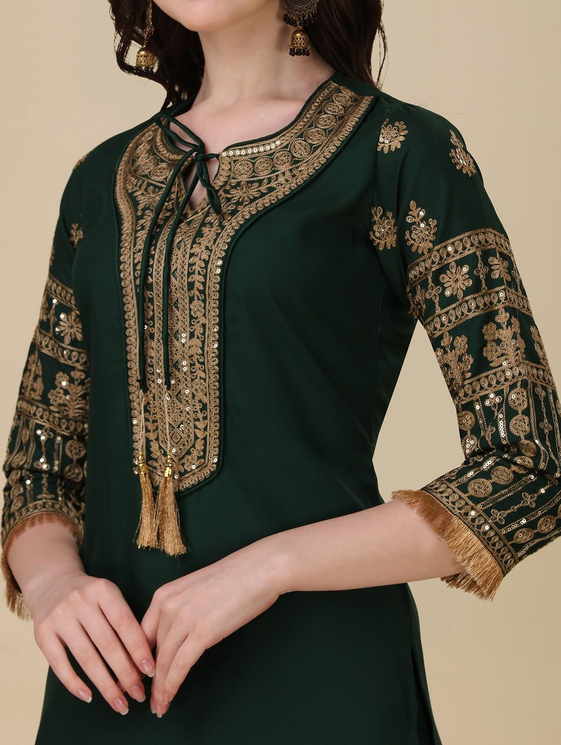 embroidered kurta palazzo set with dupatta - 20188722 - Standard Image - 4