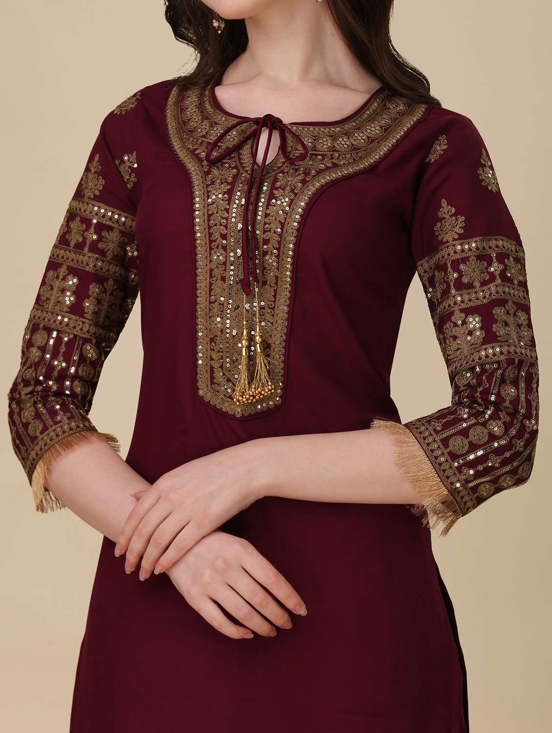 embroidered kurta palazzo set with dupatta   - 20188724 -  Standard Image - 4
