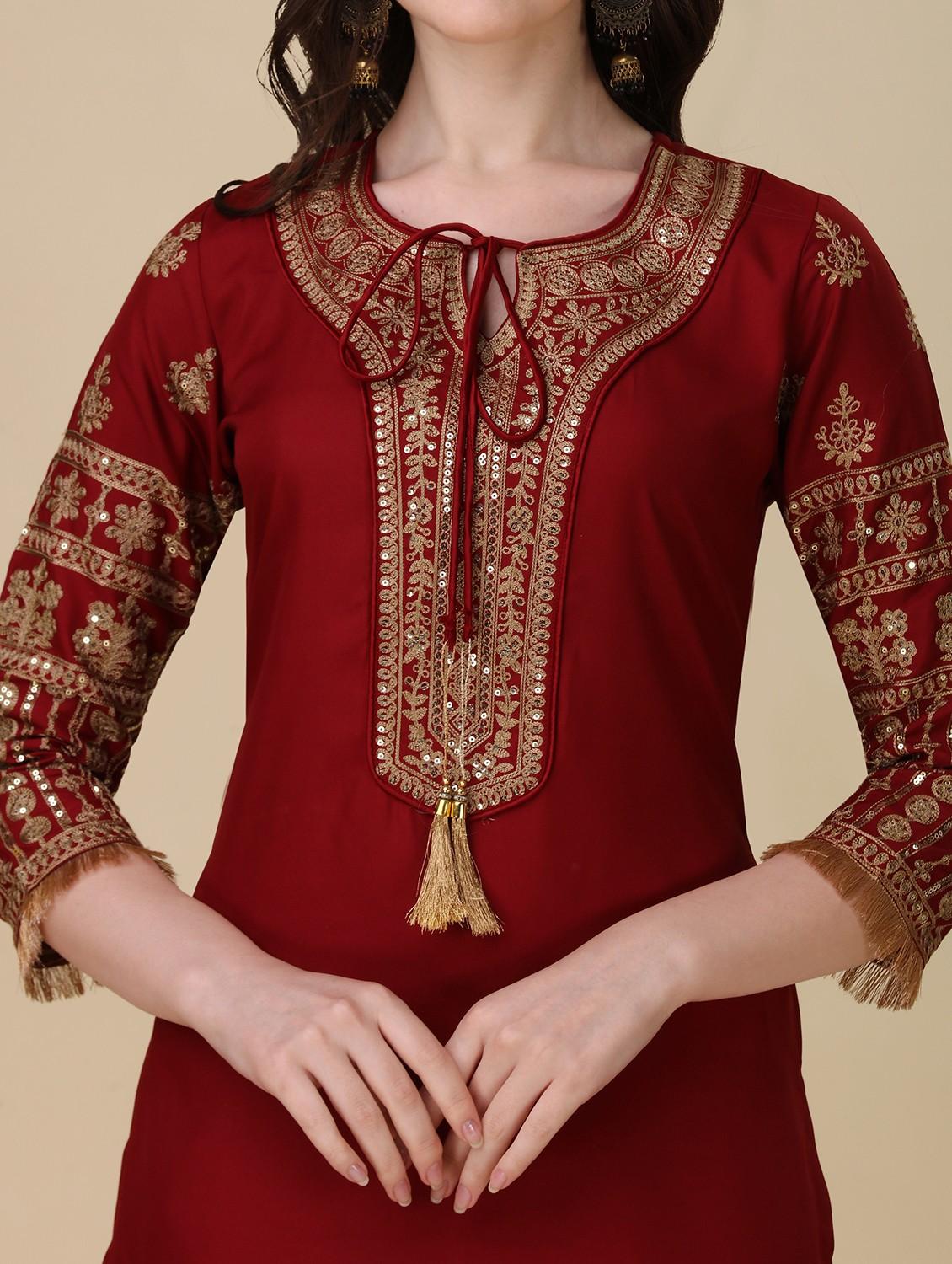 embroidered kurta palazzo set with dupatta - 20188726 - Standard Image - 4