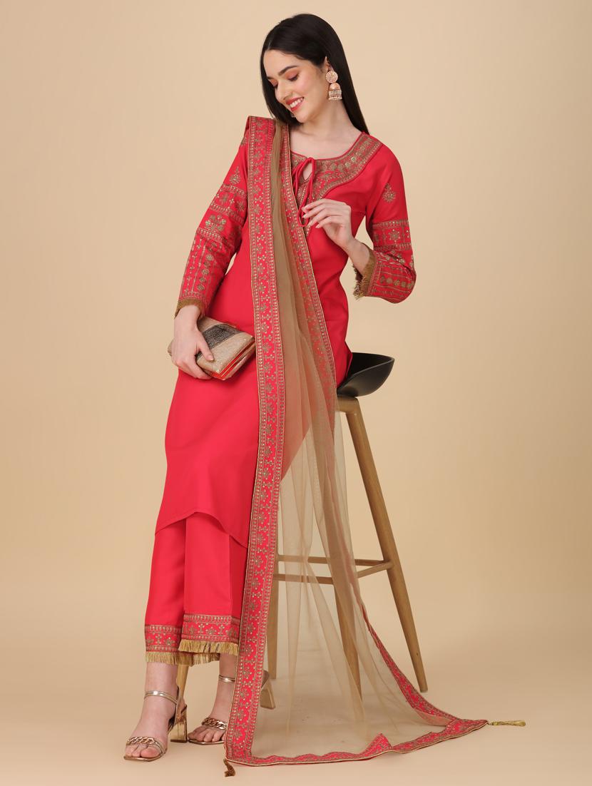 pink colored kurta palazzo set - 20188730 - Standard Image - 4