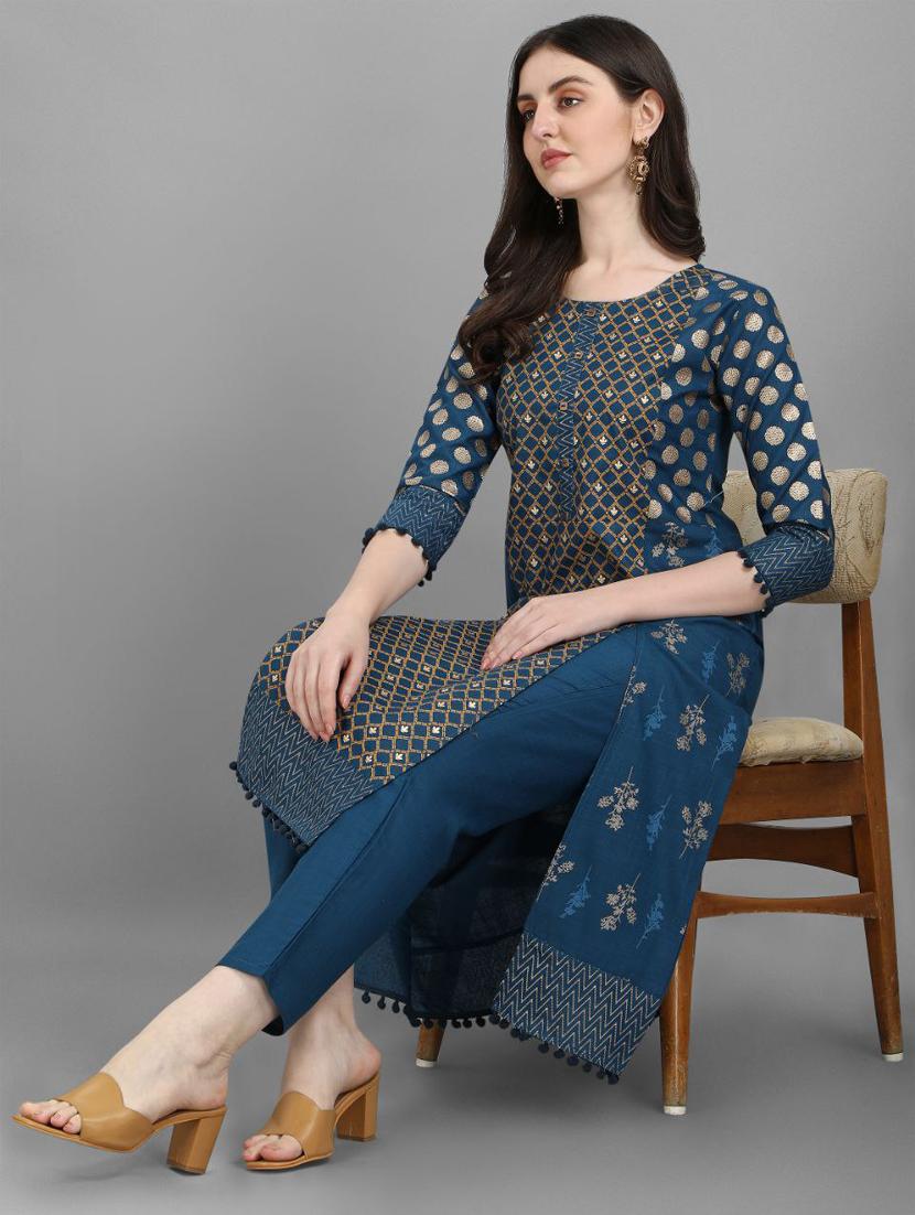 teal colored kurta pant set - 20188748 - Standard Image - 4
