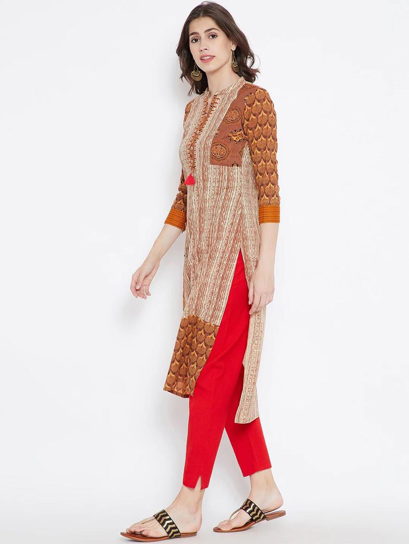 orange colored straight kurta - 20188775 - Standard Image - 1