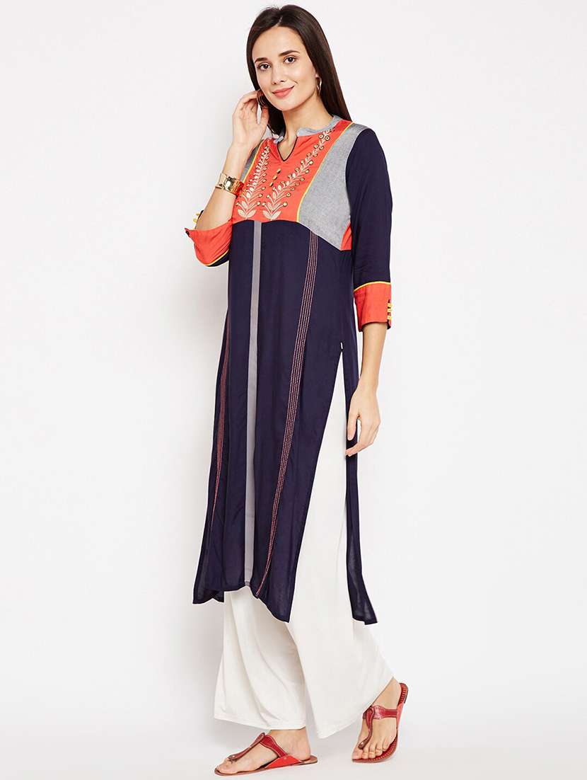 navy blue colored straight kurta - 20188778 - Standard Image - 1