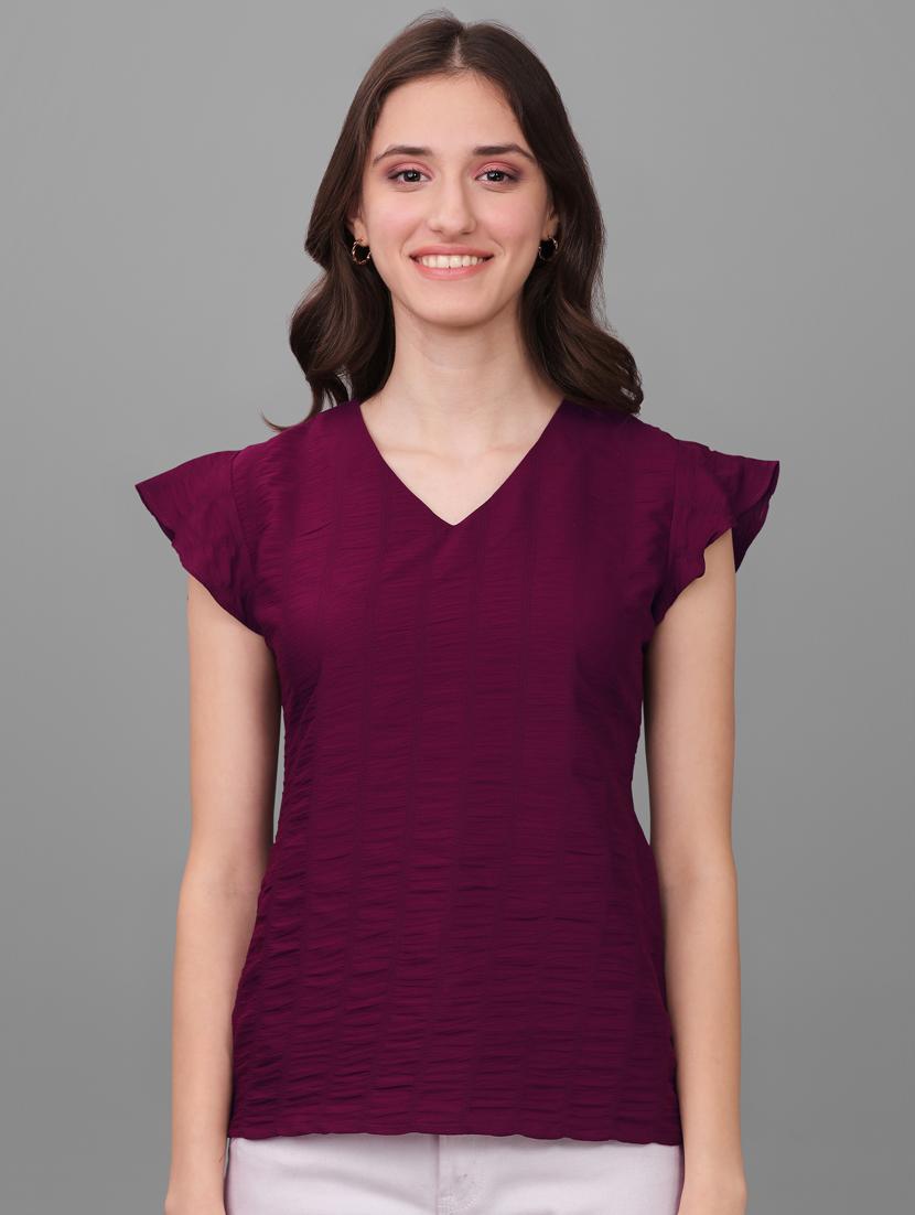 purple solid bell sleeves regular top - 20188934 -  Standard Image - 1