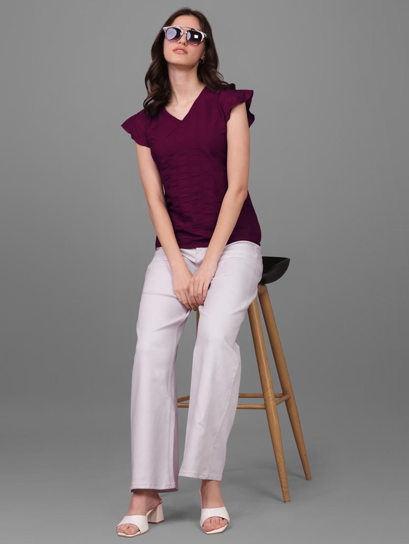 purple solid bell sleeves regular top - 20188934 - Standard Image - 4