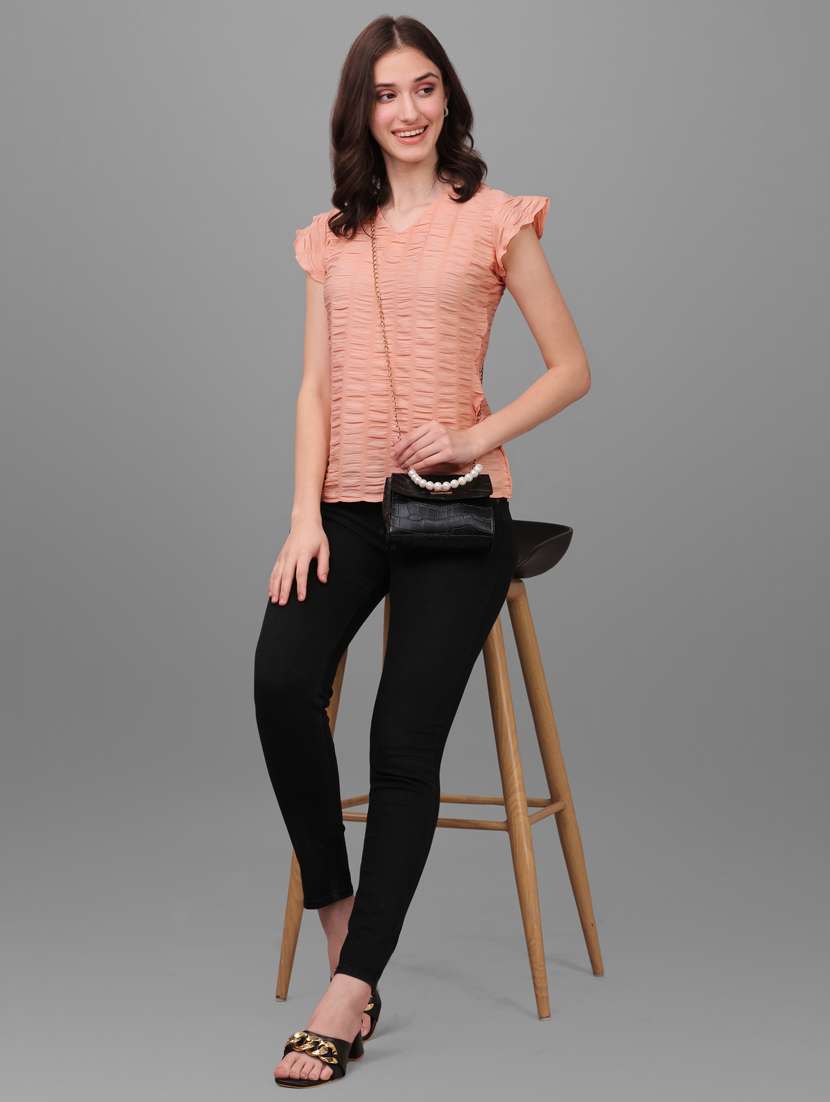 peach solid bell sleeves regular top - 20188935 -  Standard Image - 4