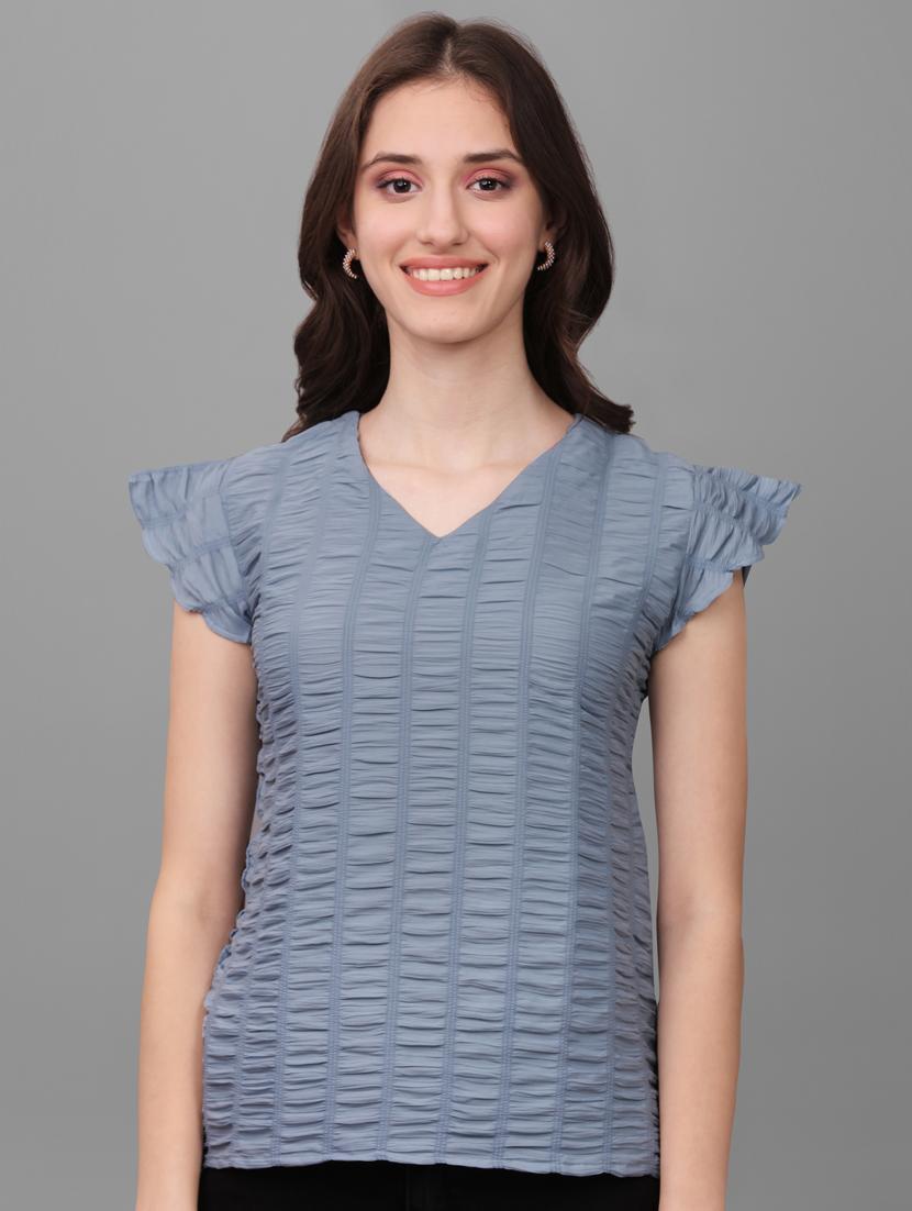 grey solid bell sleeves regular top - 20188936 -  Standard Image - 1