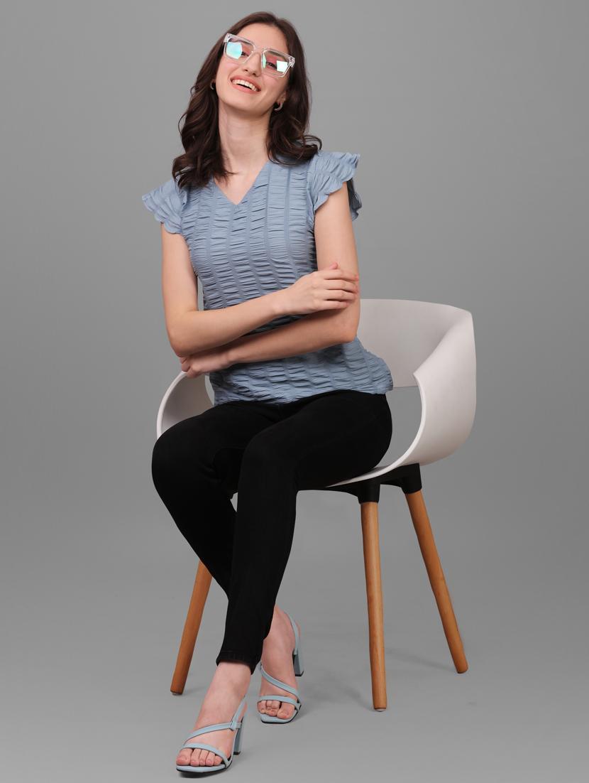 grey solid bell sleeves regular top - 20188936 - Standard Image - 4