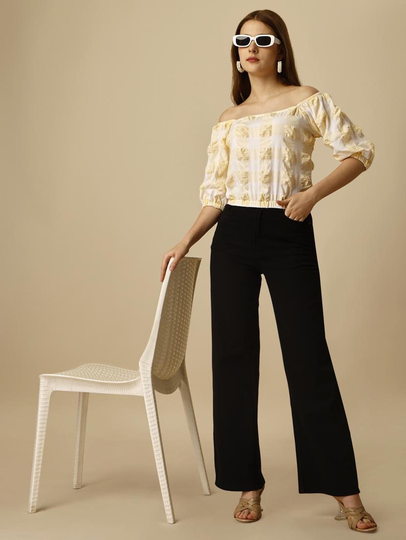 yellow check print blouson top - 20188947 - Standard Image - 4