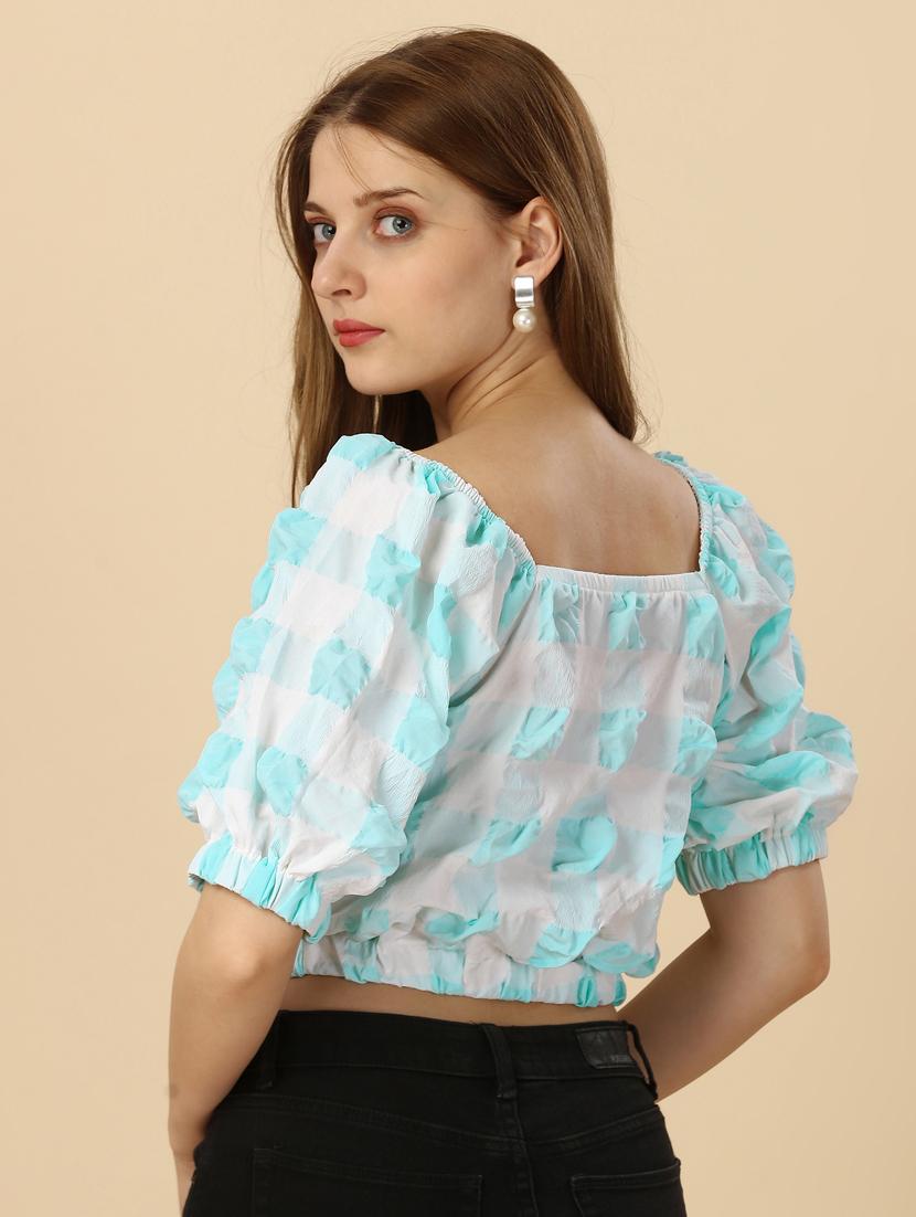 women checked off shoulder crop top - 20188948 - Standard Image - 4