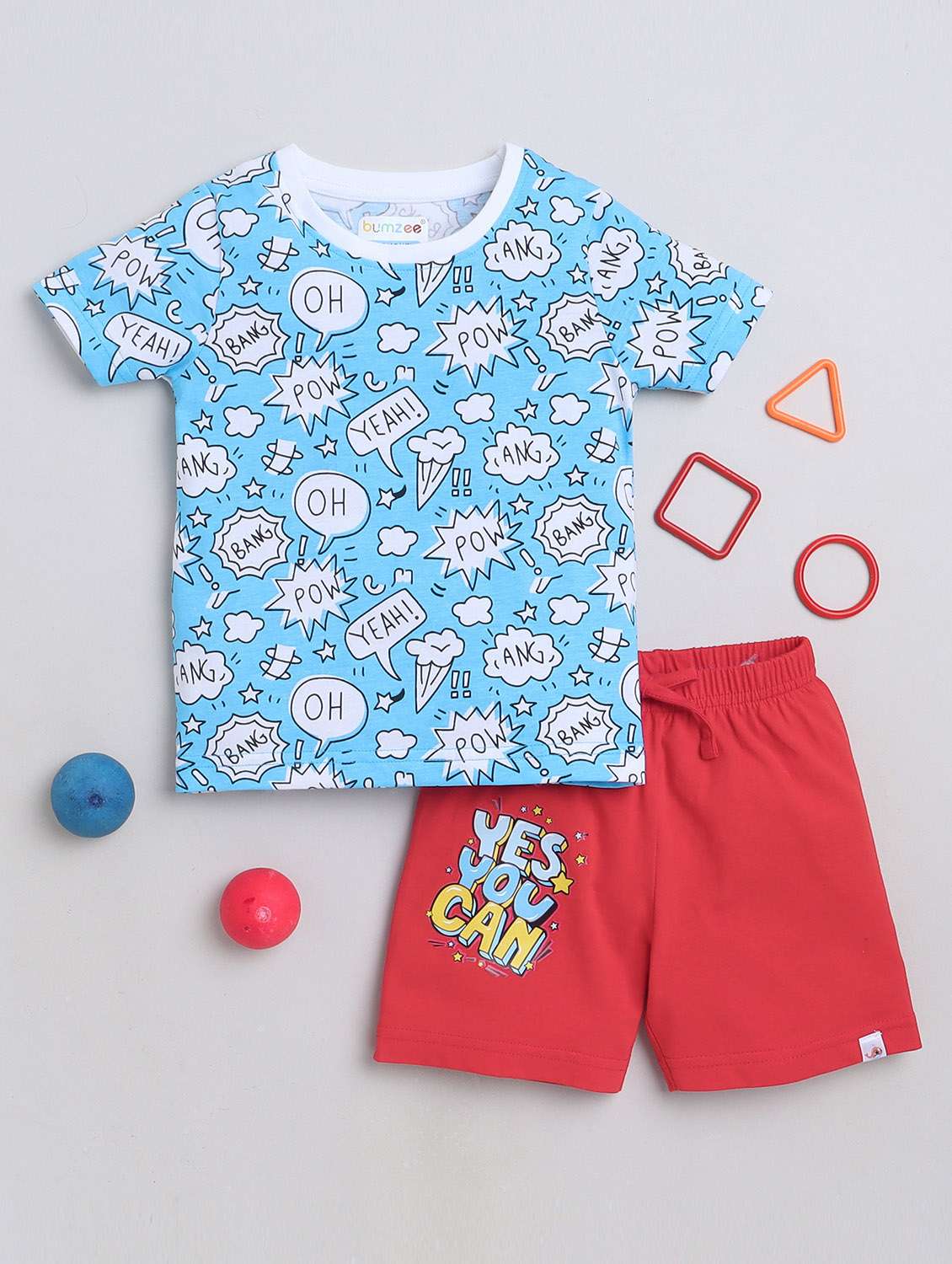 boys blue printed shorts set