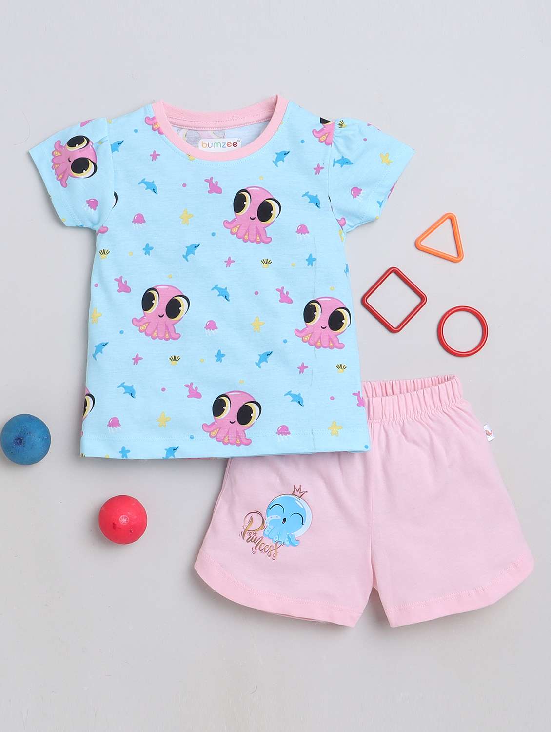 girls blue printed shorts sets