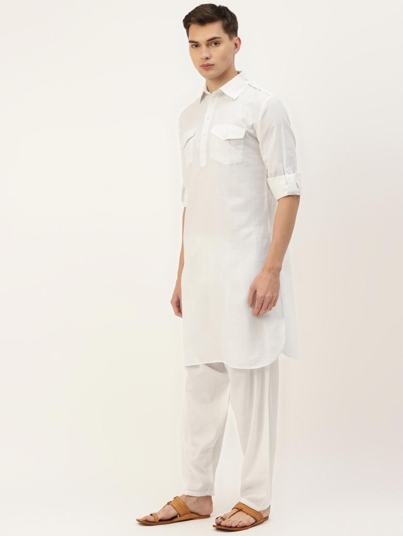 white cotton pathani kurta - 20189224 - Standard Image - 1
