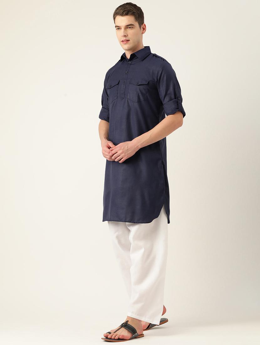 blue cotton pathani kurta - 20189227 -  Standard Image - 1