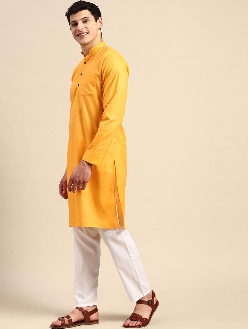 yellow solid cotton kurta - 20189234 - Standard Image - 1