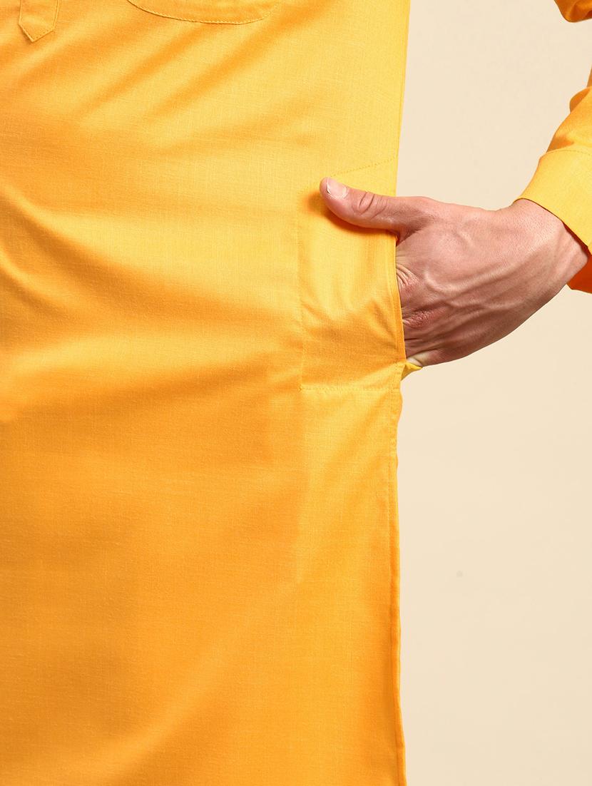 yellow solid cotton kurta - 20189234 - Standard Image - 4