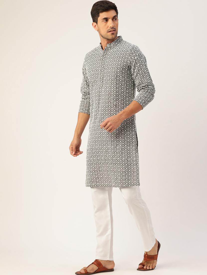 men's embroidered cotton kurta - 20189246 - Standard Image - 1