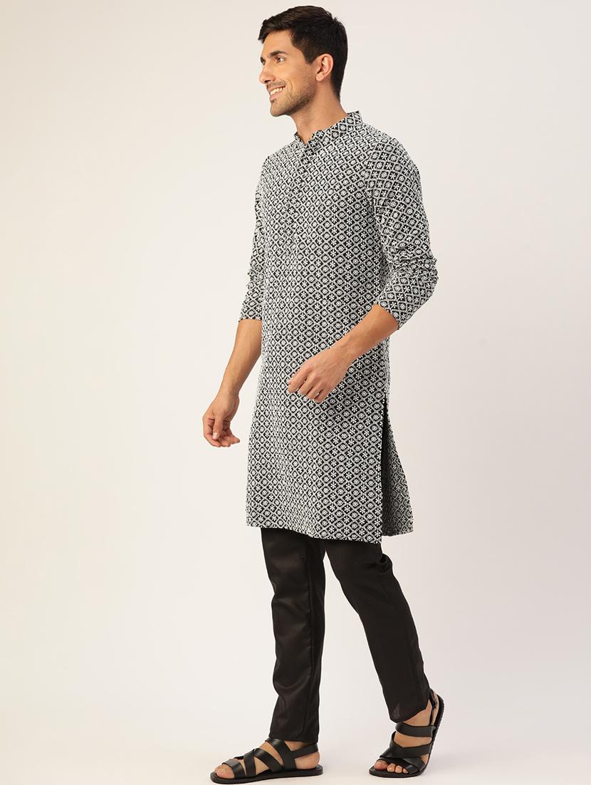 men's embroidered cotton kurta - 20189247 - Standard Image - 1