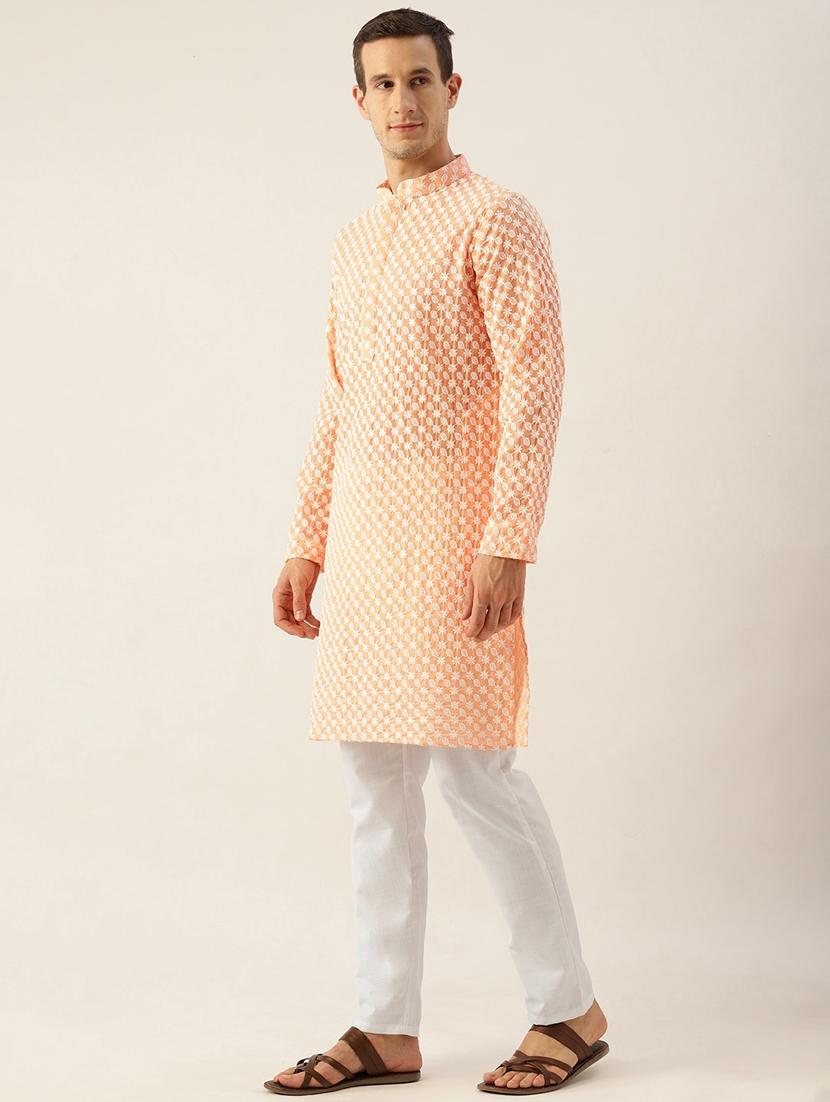 men's embroidered cotton kurta - 20189250 - Standard Image - 1