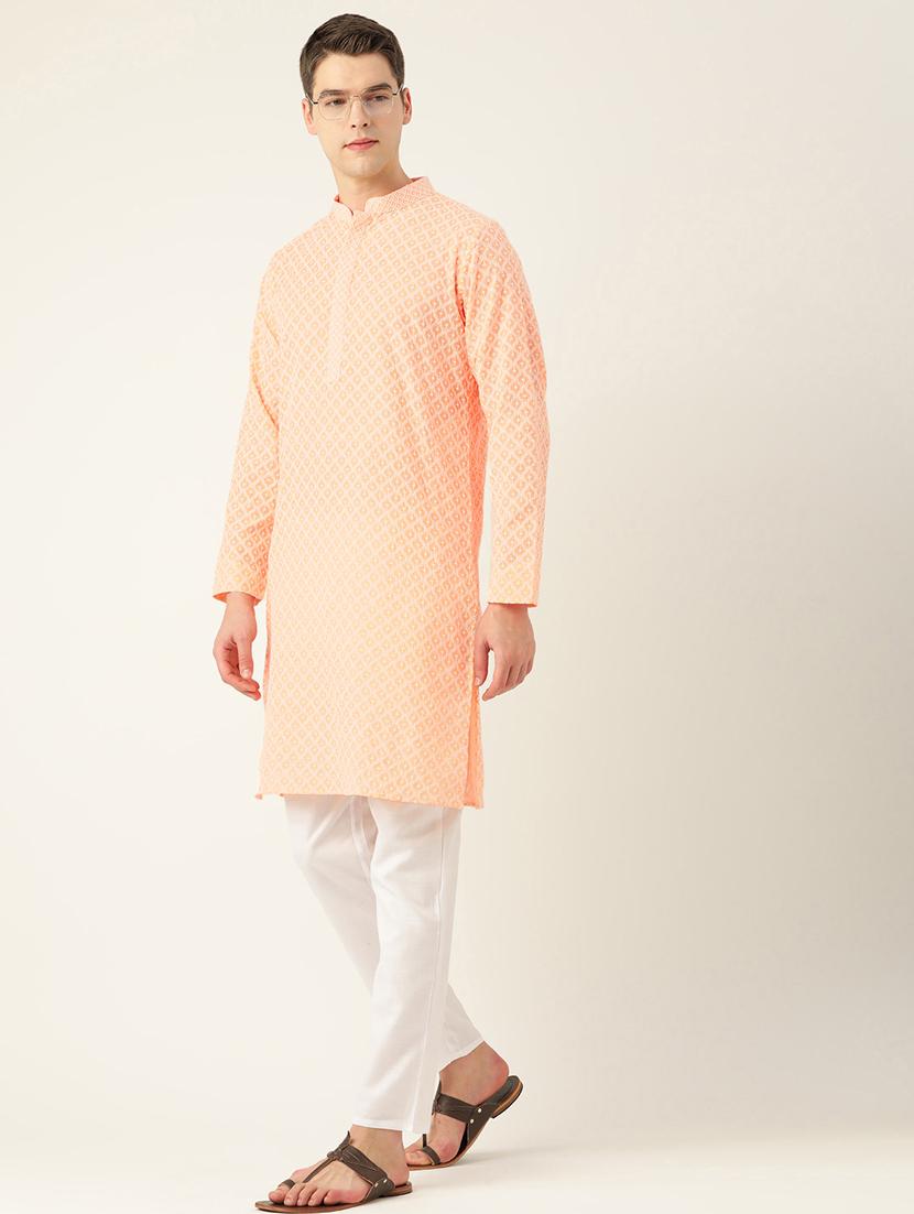 men's embroidered cotton kurta - 20189257 - Standard Image - 1