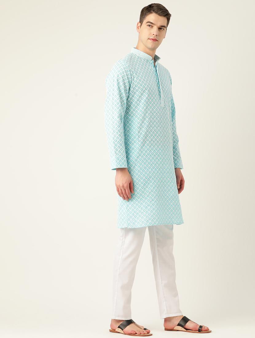 men's embroidered cotton kurta - 20189260 - Standard Image - 1