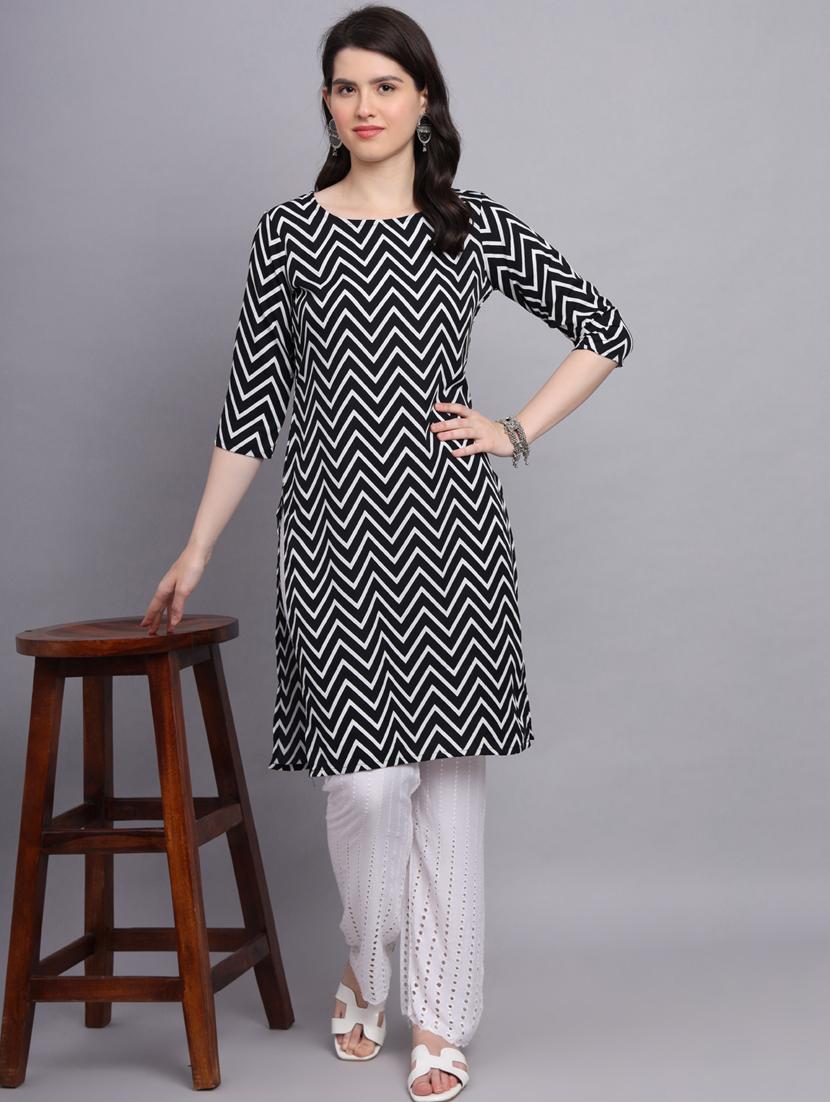 chevron printed straight kurti - 20189270 - Standard Image - 4
