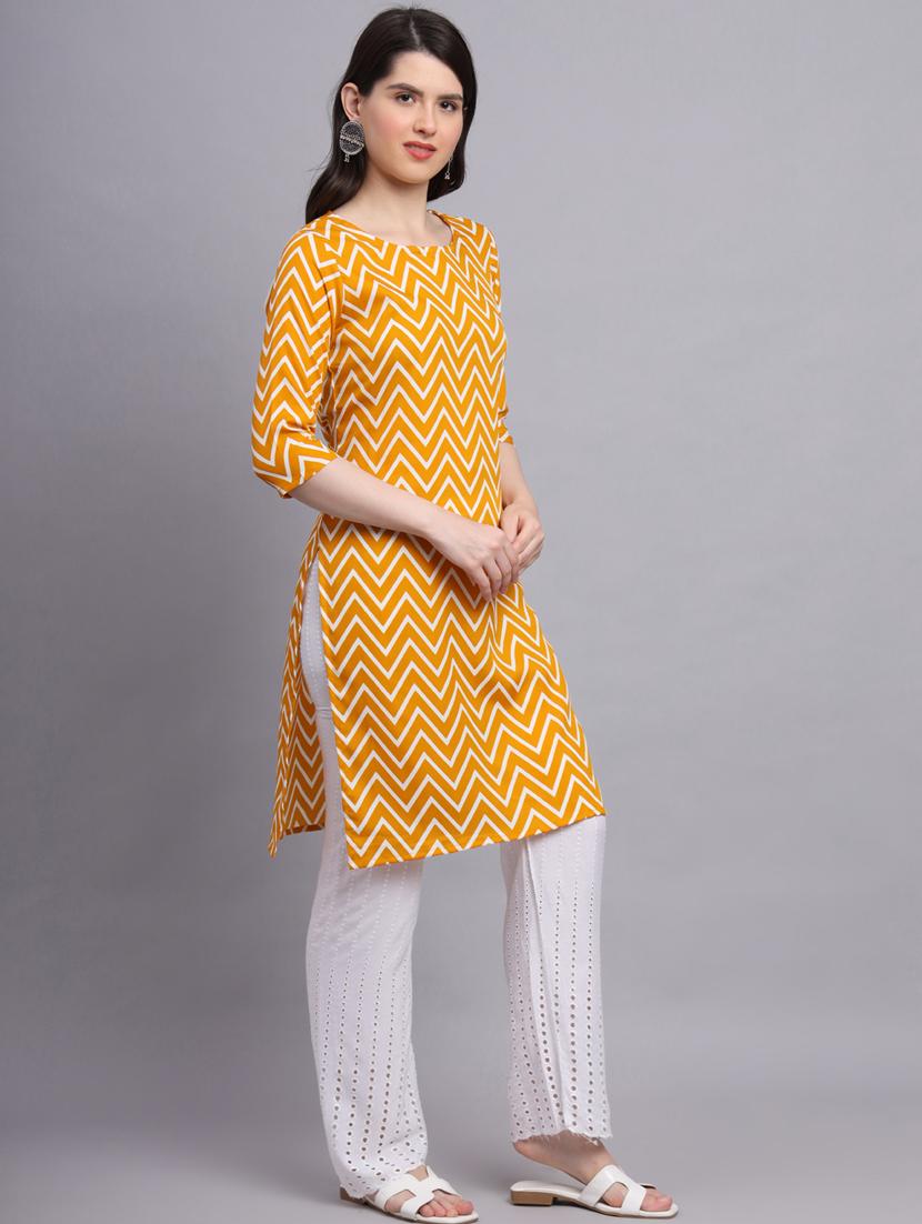 chevron printed straight kurti - 20189272 - Standard Image - 1
