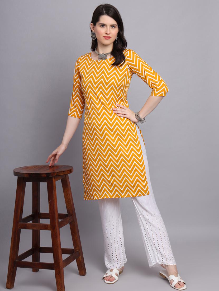 chevron printed straight kurti - 20189272 - Standard Image - 4