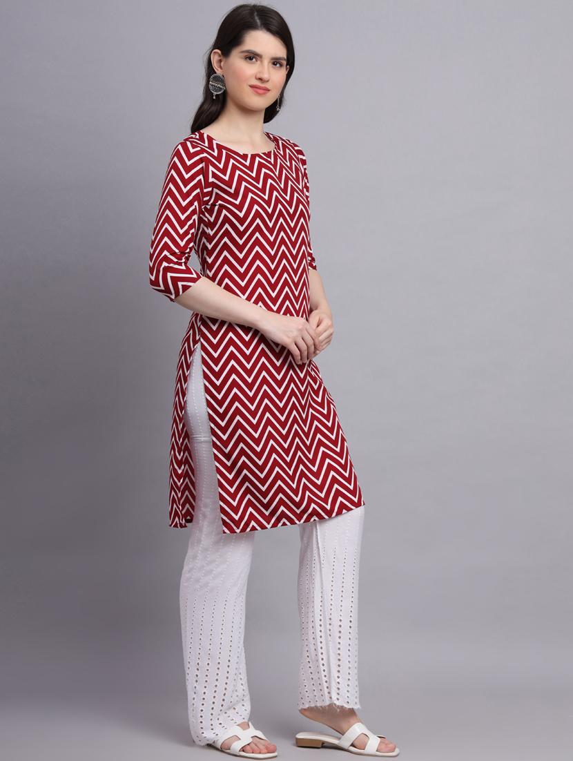 chevron printed straight kurti - 20189273 - Standard Image - 1