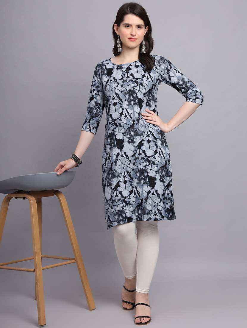 round neck printed straight kurti - 20189275 -  Standard Image - 4