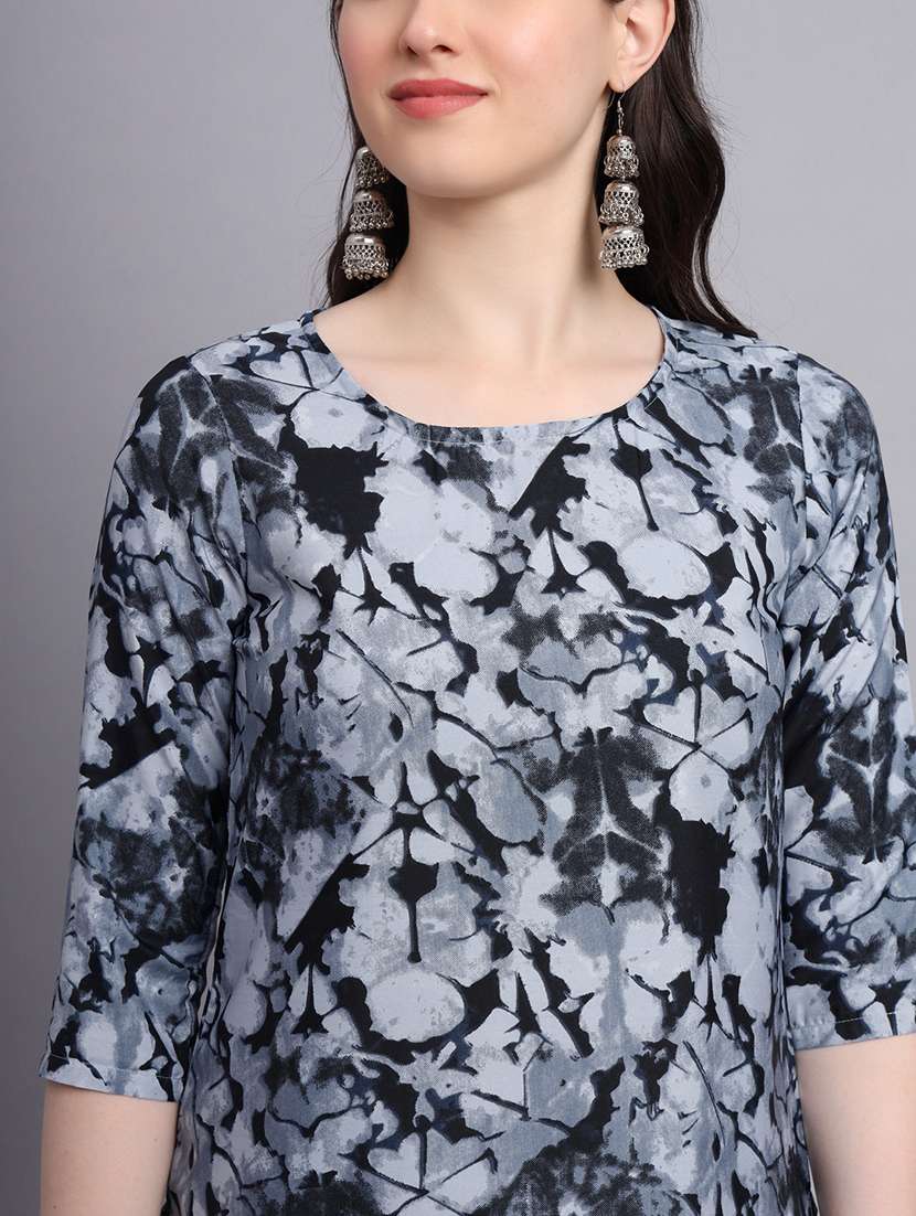 round neck printed straight kurti - 20189275 -  Standard Image - 6