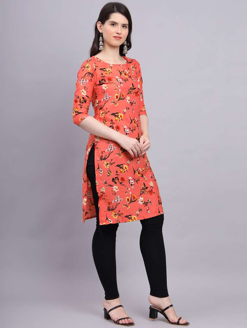 round neck printed straight kurti - 20189277 -  Standard Image - 1